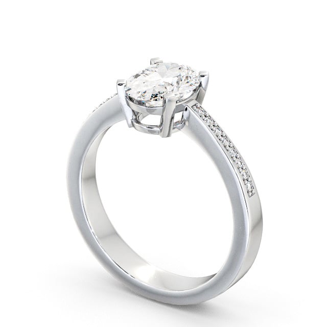 Oval Diamond Engagement Ring 9K White Gold Solitaire With Side Stones - Euston ENOV4S_WG_SIDE
