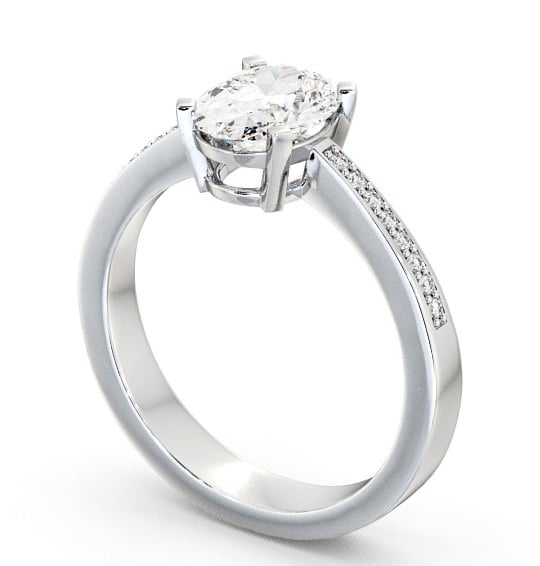 Oval Diamond Engagement Ring 9K White Gold Solitaire With Side Stones - Euston ENOV4S_WG_THUMB1