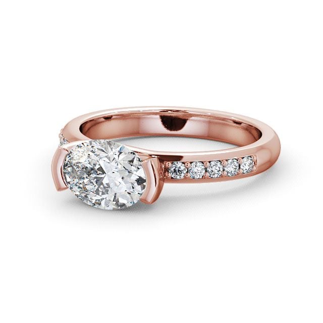 Oval Diamond Engagement Ring 18K Rose Gold Solitaire With Side Stones - Trevia ENOV5S_RG_FLAT