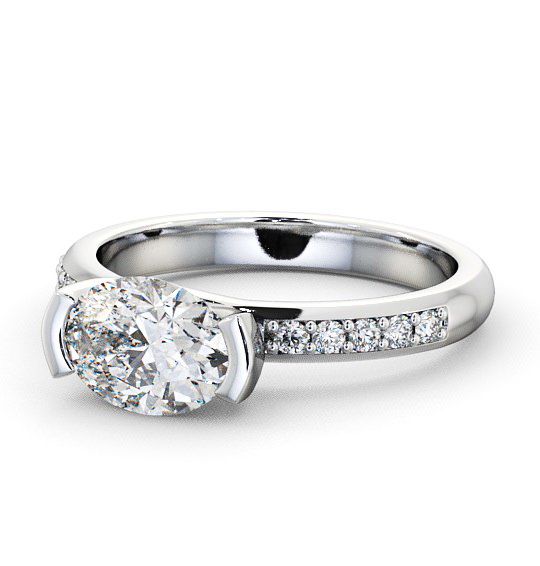  Oval Diamond Engagement Ring 18K White Gold Solitaire With Side Stones - Trevia ENOV5S_WG_THUMB2 