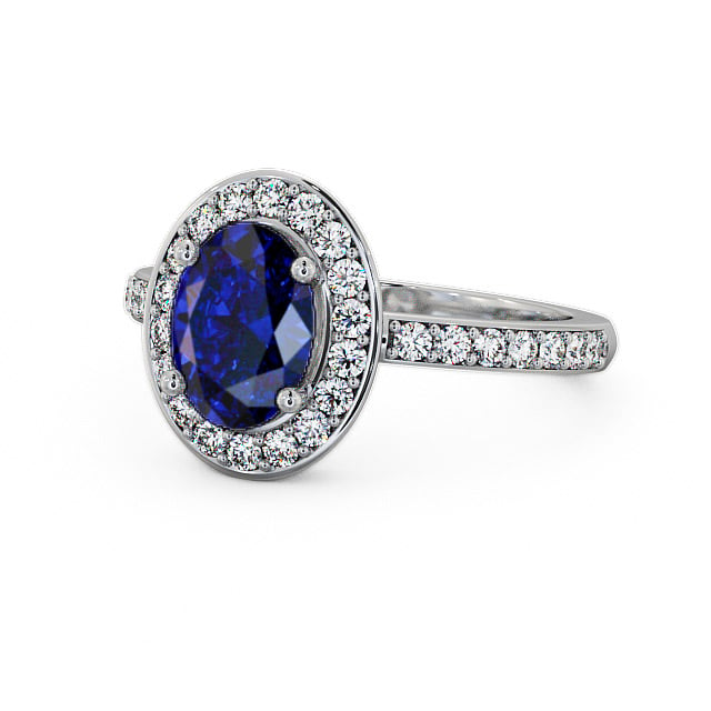 Halo Blue Sapphire and Diamond 2.03ct Ring Palladium - Ivelet ENOV8GEM_WG_BS_FLAT