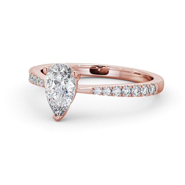 Pear Diamond Engagement Ring 9K Rose Gold Solitaire With Side Stones - Basel ENPE14S_RG_FLAT