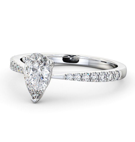  Pear Diamond Engagement Ring 18K White Gold Solitaire With Side Stones - Basel ENPE14S_WG_THUMB2 