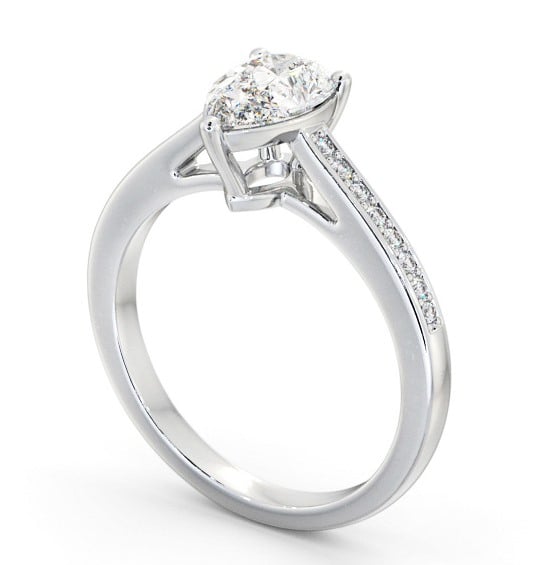 Pear Diamond Engagement Ring Platinum Solitaire With Side Stones - Loriene ENPE17S_WG_THUMB1