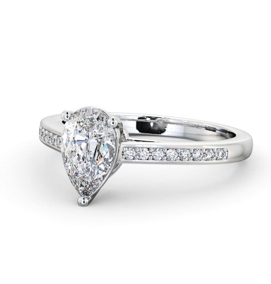  Pear Diamond Engagement Ring 18K White Gold Solitaire With Side Stones - Loriene ENPE17S_WG_THUMB2 