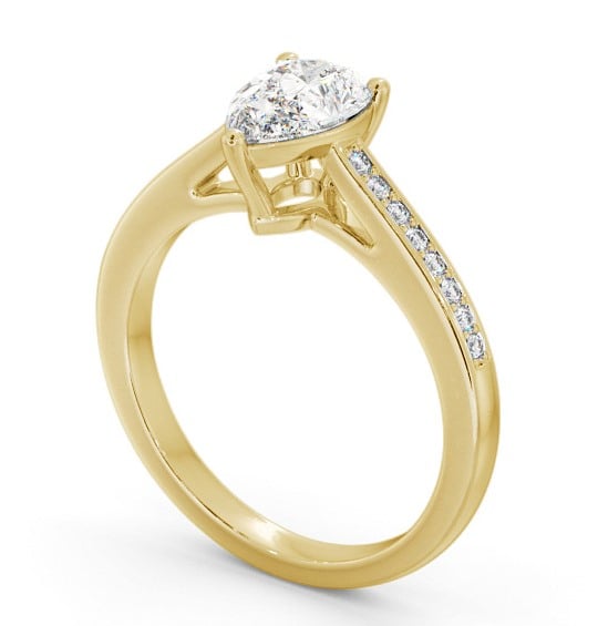 Pear Diamond Engagement Ring 9K Yellow Gold Solitaire With Side Stones - Loriene ENPE17S_YG_THUMB1