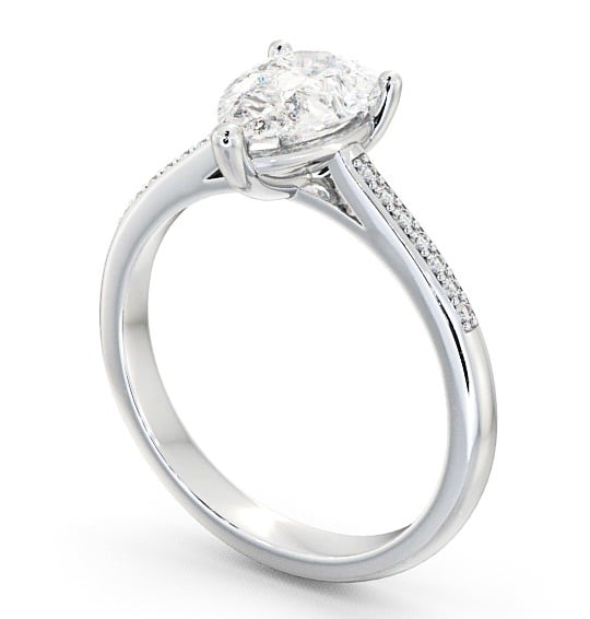 Pear Diamond Engagement Ring 18K White Gold Solitaire With Side Stones - Harby ENPE2S_WG_THUMB1