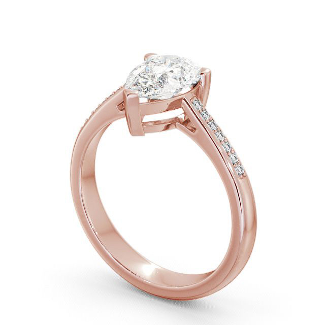 Pear Diamond Engagement Ring 9K Rose Gold Solitaire With Side Stones - Raleigh ENPE4S_RG_SIDE