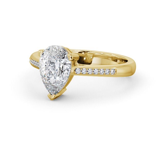 Pear Diamond Engagement Ring 18K Yellow Gold Solitaire With Side Stones - Raleigh ENPE4S_YG_FLAT
