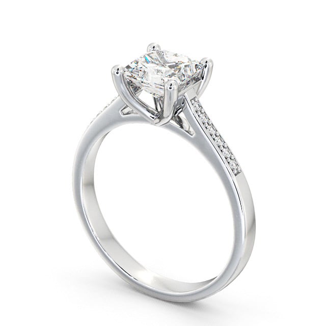 Princess Diamond Engagement Ring Palladium Solitaire With Side Stones - Brinsley ENPR14S_WG_SIDE