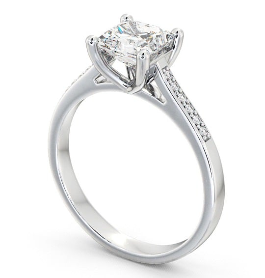  Princess Diamond Engagement Ring 18K White Gold Solitaire With Side Stones - Brinsley ENPR14S_WG_THUMB1 