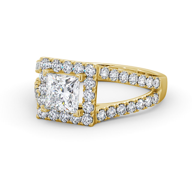 Halo Princess Diamond Engagement Ring 18K Yellow Gold - Elmore ENPR23_YG_FLAT