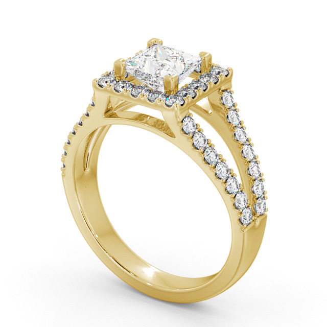 Halo Princess Diamond Engagement Ring 18K Yellow Gold - Elmore ENPR23_YG_SIDE