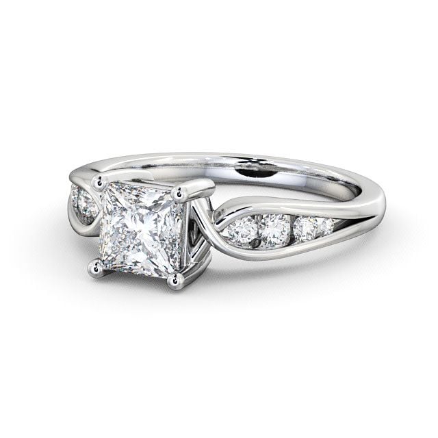 Princess Diamond Engagement Ring 18K White Gold Solitaire With Side Stones - Ouston ENPR28_WG_FLAT