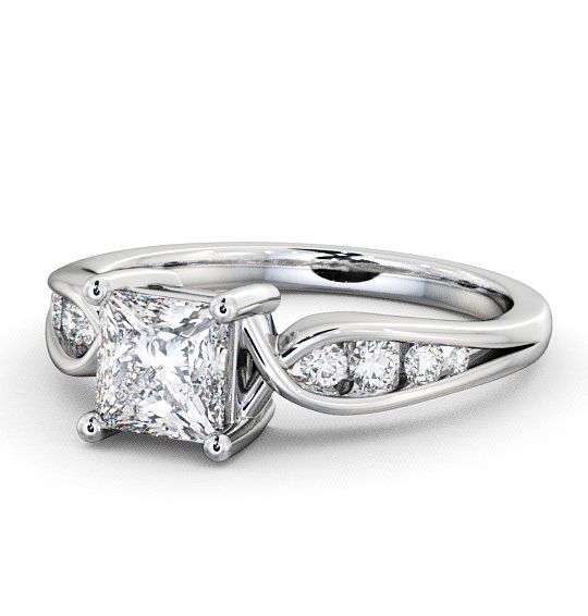  Princess Diamond Engagement Ring 18K White Gold Solitaire With Side Stones - Ouston ENPR28_WG_THUMB2 