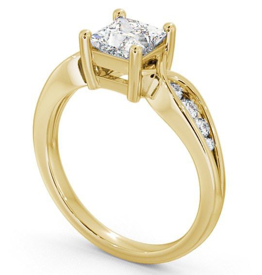 Princess Diamond Engagement Ring 18K Yellow Gold Solitaire With Side Stones - Ouston ENPR28_YG_THUMB1