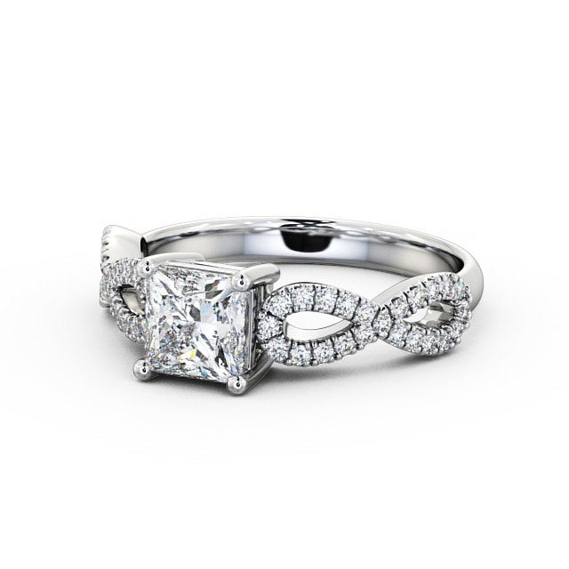 Princess Diamond Engagement Ring 9K White Gold Solitaire With Side Stones - Gianna ENPR29_WG_FLAT