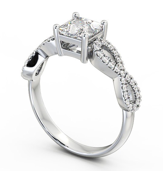  Princess Diamond Engagement Ring 18K White Gold Solitaire With Side Stones - Gianna ENPR29_WG_THUMB1 