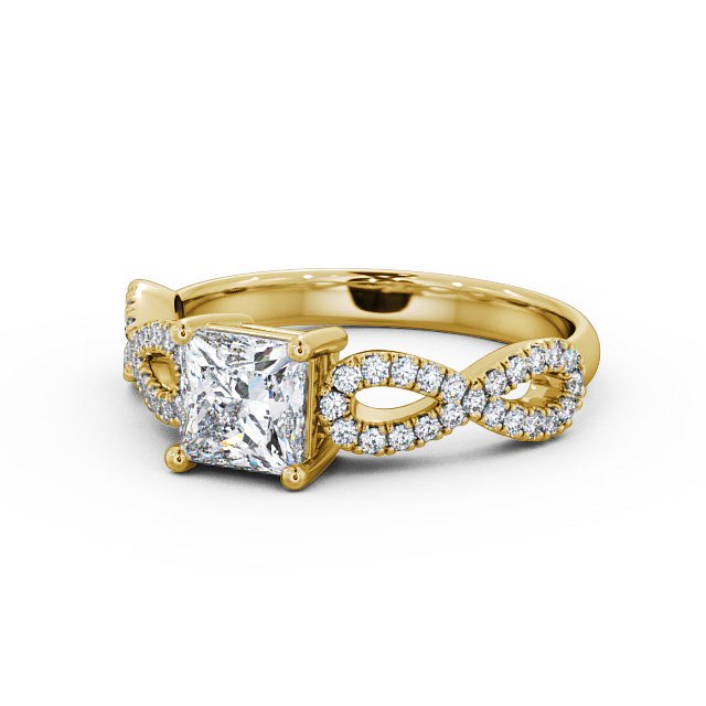 Princess Diamond Engagement Ring 18K Yellow Gold Solitaire With Side Stones - Gianna ENPR29_YG_FLAT