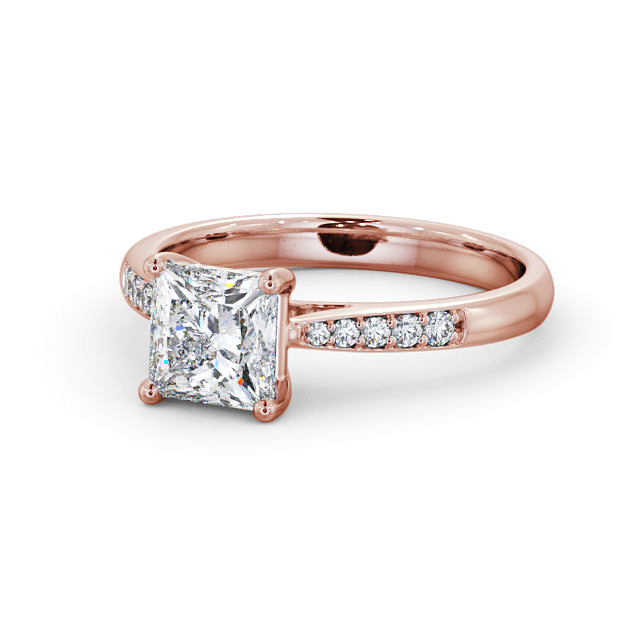Princess Diamond Engagement Ring 18K Rose Gold Solitaire With Side Stones - Cleadon ENPR2S_RG_FLAT