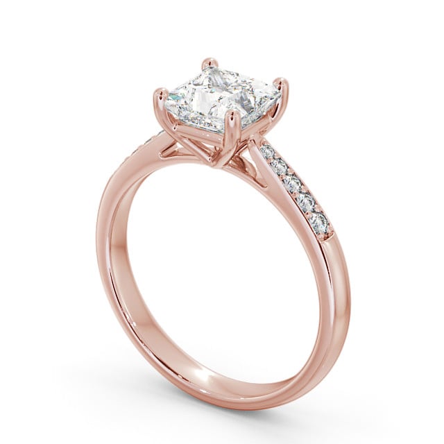 Princess Diamond Engagement Ring 18K Rose Gold Solitaire With Side Stones - Cleadon ENPR2S_RG_SIDE