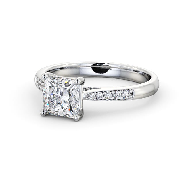Princess Diamond Engagement Ring 18K White Gold Solitaire With Side Stones - Cleadon ENPR2S_WG_FLAT
