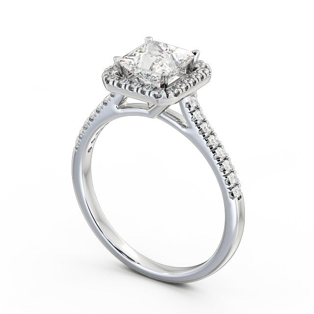 Halo Princess Diamond Engagement Ring 18K White Gold - Leona ENPR30_WG_SIDE