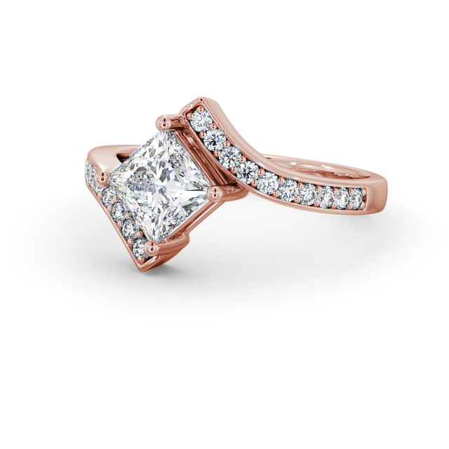 Princess Diamond Engagement Ring 9K Rose Gold Solitaire With Side Stones - Brinian ENPR35_RG_FLAT