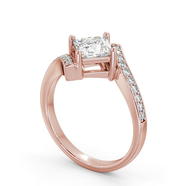 Princess Diamond Engagement Ring 9K Rose Gold Solitaire With Side Stones - Brinian ENPR35_RG_SIDE