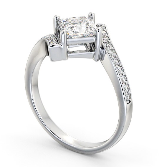  Princess Diamond Engagement Ring 18K White Gold Solitaire With Side Stones - Brinian ENPR35_WG_THUMB1 