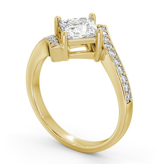 Princess Diamond Engagement Ring 18K Yellow Gold Solitaire With Side Stones - Brinian ENPR35_YG_THUMB1