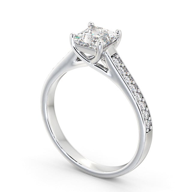 Princess Diamond Engagement Ring 18K White Gold Solitaire With Side Stones - Malvina ENPR42S_WG_SIDE