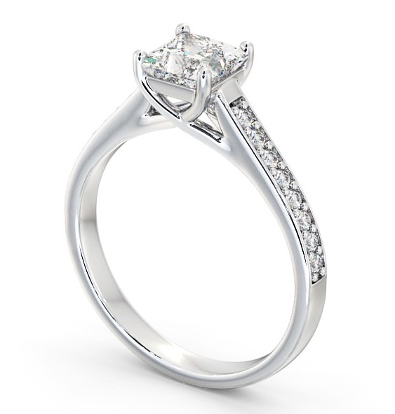  Princess Diamond Engagement Ring 18K White Gold Solitaire With Side Stones - Malvina ENPR42S_WG_THUMB1 