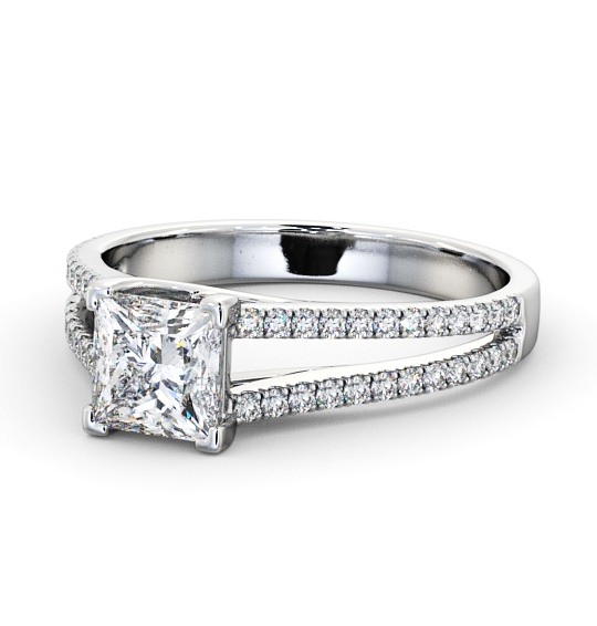 Princess Diamond Engagement Ring 18K White Gold Solitaire With Side Stones - Marietta ENPR45_WG_THUMB2 