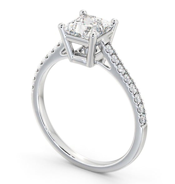 Princess Diamond Engagement Ring 18K White Gold Solitaire With Side Stones - Peveril ENPR51S_WG_THUMB1 