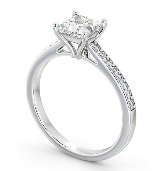  Princess Diamond Engagement Ring 18K White Gold Solitaire With Side Stones - Novella ENPR52S_WG_THUMB1 