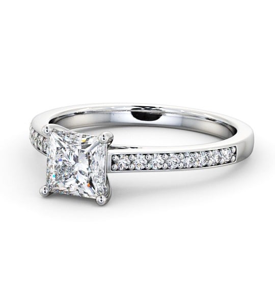  Princess Diamond Engagement Ring 18K White Gold Solitaire With Side Stones - Novella ENPR52S_WG_THUMB2 
