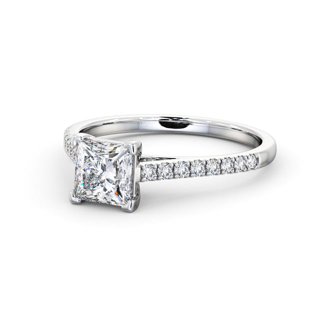 Princess Diamond Engagement Ring 18K White Gold Solitaire With Side Stones - Farran ENPR55S_WG_FLAT
