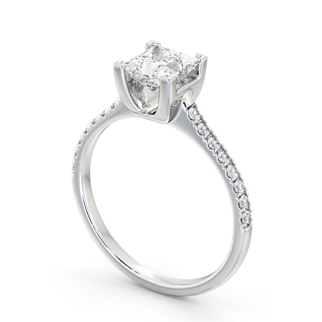 Princess Diamond Engagement Ring Platinum Solitaire With Side Stones - Brosna ENPR57S_WG_SIDE