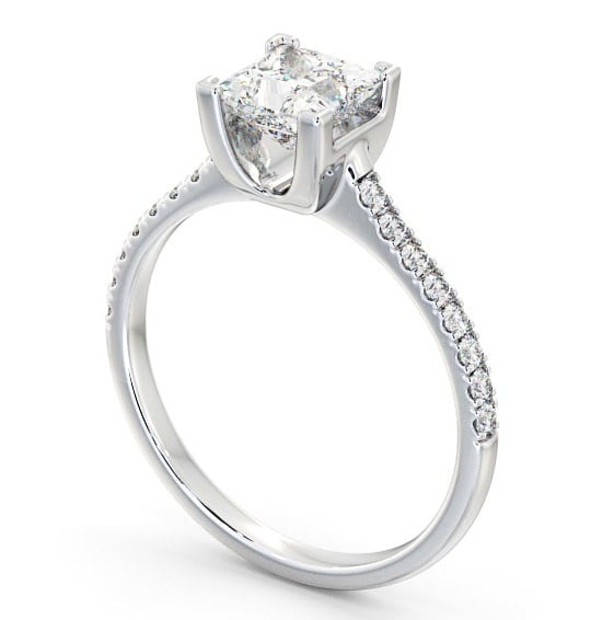 Princess Diamond Engagement Ring 9K White Gold Solitaire With Side Stones - Brosna ENPR57S_WG_THUMB1