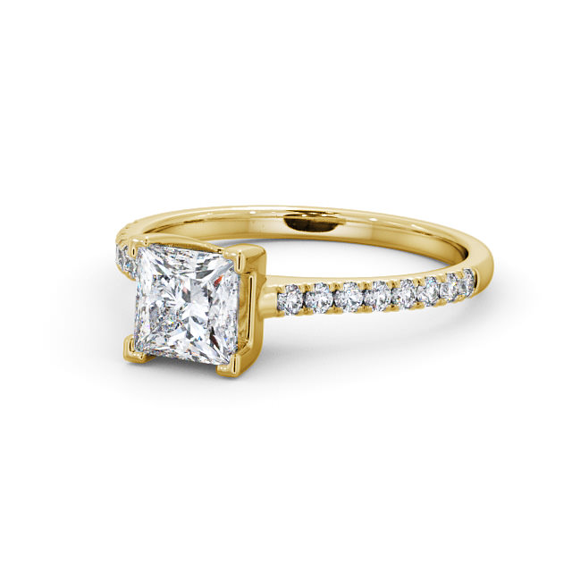 Princess Diamond Engagement Ring 18K Yellow Gold Solitaire With Side Stones - Brosna ENPR57S_YG_FLAT