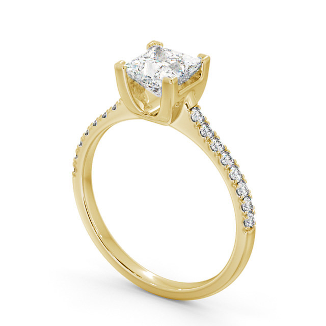 Princess Diamond Engagement Ring 18K Yellow Gold Solitaire With Side Stones - Brosna ENPR57S_YG_SIDE