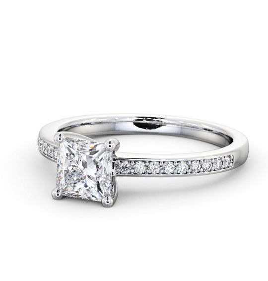  Princess Diamond Engagement Ring 18K White Gold Solitaire With Side Stones - Jannika ENPR58S_WG_THUMB2 
