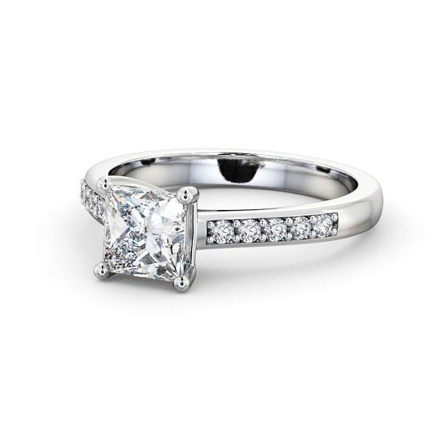 Princess Diamond Engagement Ring Platinum Solitaire With Side Stones - Ramsley ENPR5S_WG_FLAT