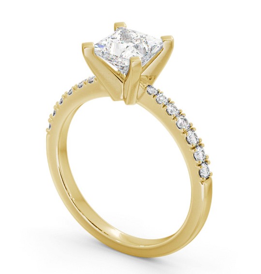 Princess Diamond Engagement Ring 9K Yellow Gold Solitaire With Side Stones - Hilcote ENPR60S_YG_THUMB1