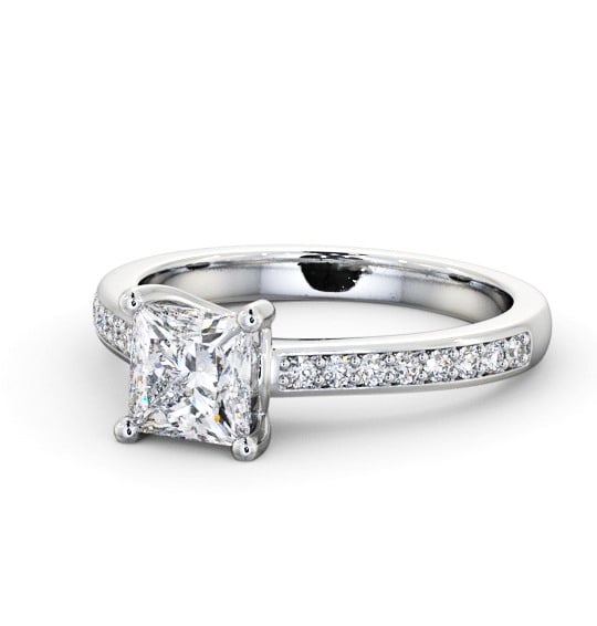  Princess Diamond Engagement Ring 18K White Gold Solitaire With Side Stones - Coldale ENPR62S_WG_THUMB2 