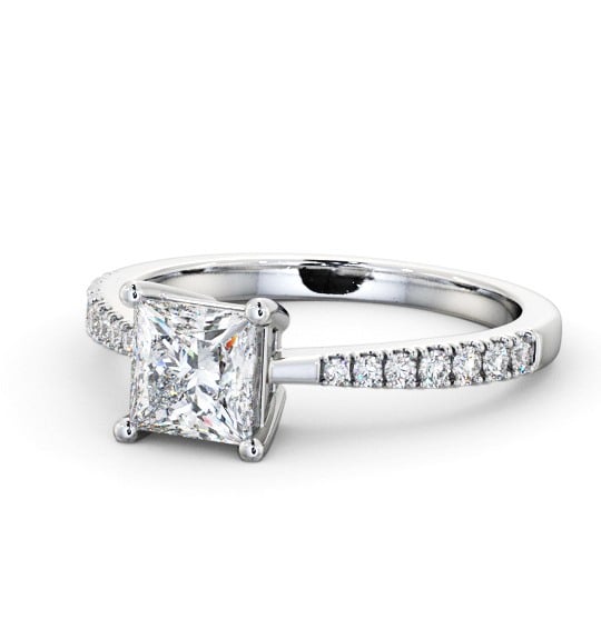  Princess Diamond Engagement Ring 18K White Gold Solitaire With Side Stones - Cotteridge ENPR64S_WG_THUMB2 