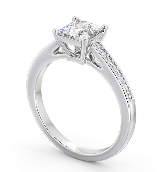  Princess Diamond Engagement Ring 18K White Gold Solitaire With Side Stones - Claudette ENPR66S_WG_THUMB1 