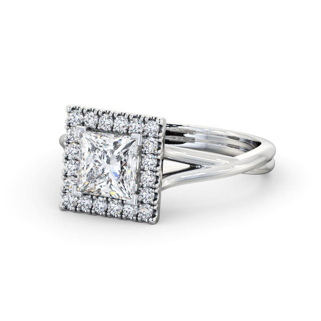Halo Princess Diamond Engagement Ring Platinum - Tactine ENPR75_WG_FLAT
