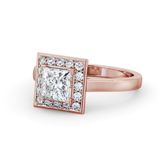 Halo Princess Diamond Engagement Ring 18K Rose Gold - Zuline ENPR77_RG_FLAT